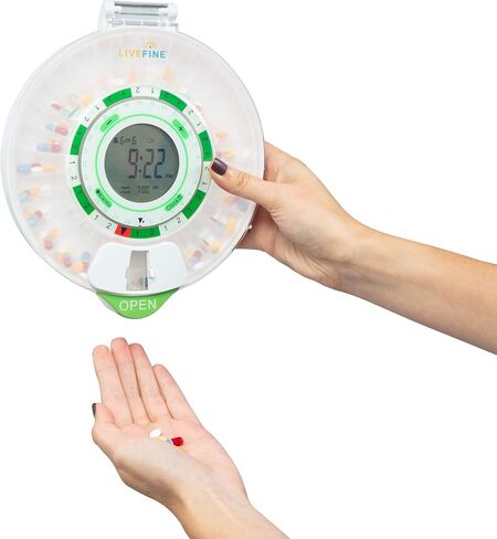 Live Fine 28-Day Automatic Pill Dispenser with Upgraded LCD Display, Key Lock, Sound & Light for Prescriptions, Medication, Vitamins, Supplements & More in Kuwait