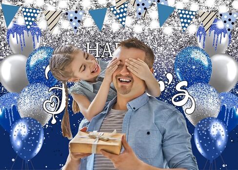 Happy Father's Day Backdrop 7X5ft I Love Dad Blue Sliver Glitter Father's Day Photography Backdrop Banner for Thank You Daddy Festival Decor Fathers Day Family Party Supplies (7X5FT(82x59inch)) in Saudi Arabia