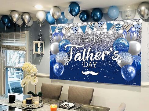 Happy Father's Day Backdrop 7X5ft I Love Dad Blue Sliver Glitter Father's Day Photography Backdrop Banner for Thank You Daddy Festival Decor Fathers Day Family Party Supplies (7X5FT(82x59inch)) in Saudi Arabia