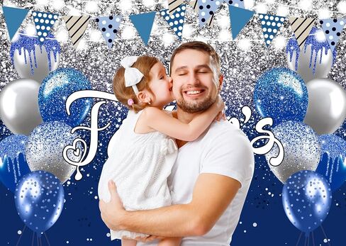 Happy Father's Day Backdrop 7X5ft I Love Dad Blue Sliver Glitter Father's Day Photography Backdrop Banner for Thank You Daddy Festival Decor Fathers Day Family Party Supplies (7X5FT(82x59inch)) in Saudi Arabia