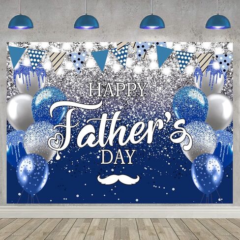 Happy Father's Day Backdrop 7X5ft I Love Dad Blue Sliver Glitter Father's Day Photography Backdrop Banner for Thank You Daddy Festival Decor Fathers Day Family Party Supplies (7X5FT(82x59inch)) in Saudi Arabia