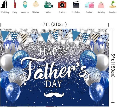 Happy Father's Day Backdrop 7X5ft I Love Dad Blue Sliver Glitter Father's Day Photography Backdrop Banner for Thank You Daddy Festival Decor Fathers Day Family Party Supplies (7X5FT(82x59inch)) in Saudi Arabia