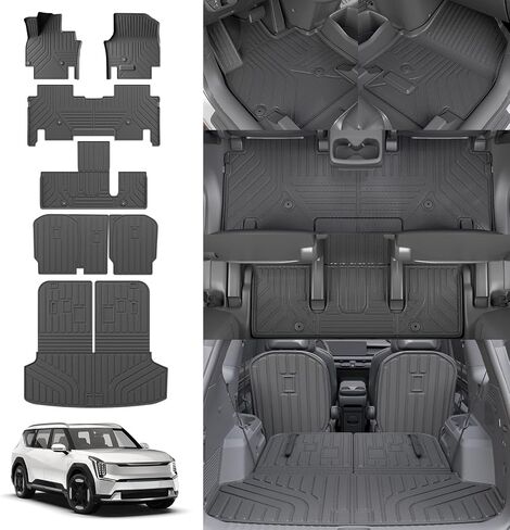 Cargo Mat Compatible with 2024 2025 Kia EV9 Trunk Mat Cargo Liner TPE All Weather Back Seat Cover Protector 3rd Row Trunk Liner 2024 Accessories (6&7 Seats, Trunk Mat with Backrest Mats) in Saudi Arabia
