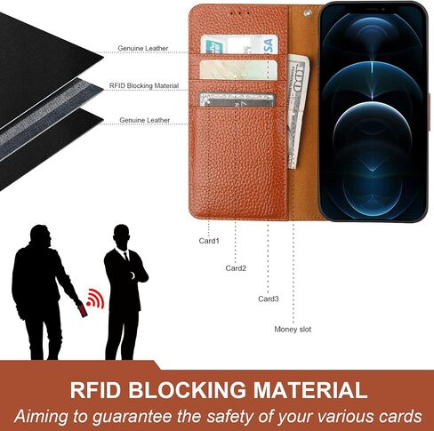 حافظة محفظة من الجلد الأصلي لـ iPhone 12 Pro Max Wireless Charge RFID حظر بطاقة الائتمان Kickstand Folio Flio Flip مع حزام معصم مغناطيسي 6.7 بوصة (أسود) in Saudi Arabia