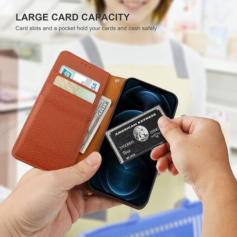حافظة محفظة من الجلد الأصلي لـ iPhone 12 Pro Max Wireless Charge RFID حظر بطاقة الائتمان Kickstand Folio Flio Flip مع حزام معصم مغناطيسي 6.7 بوصة (أسود) in Saudi Arabia