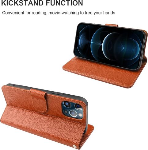 حافظة محفظة من الجلد الأصلي لـ iPhone 12 Pro Max Wireless Charge RFID حظر بطاقة الائتمان Kickstand Folio Flio Flip مع حزام معصم مغناطيسي 6.7 بوصة (أسود) in Saudi Arabia