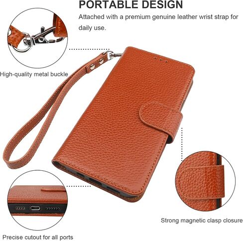 حافظة محفظة من الجلد الأصلي لـ iPhone 12 Pro Max Wireless Charge RFID حظر بطاقة الائتمان Kickstand Folio Flio Flip مع حزام معصم مغناطيسي 6.7 بوصة (أسود) in Saudi Arabia