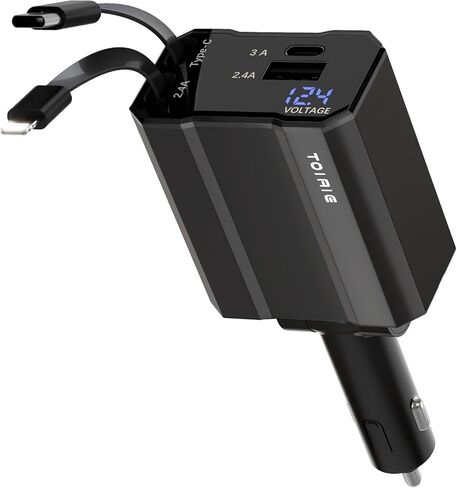 [2025 Upgraded] Toiaie Retractable Car Charger 4 in1,66W Fast Charging,Gift for Men Women, USBC Adapter for Phone 16 15 14 13 12 Samsung Android,Car Accessories in Saudi Arabia