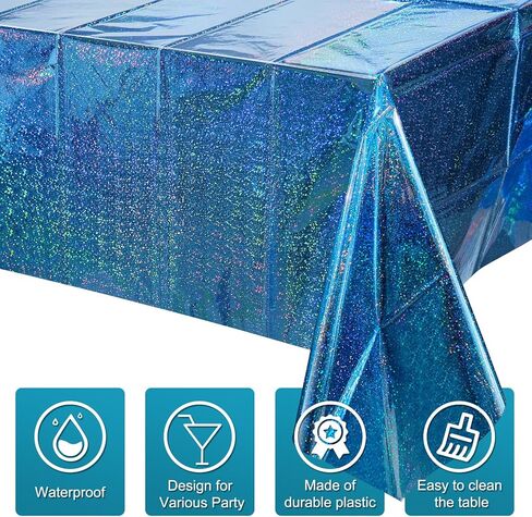 4 عبوات من مفارش المائدة البلاستيكية الوردية القزحية، أغطية طاولات مستطيلة بالليزر لامعة للاستعمال مرة واحدة من FunnyPars، مفرش طاولة من رقائق ثلاثية الأبعاد لتزيين الحفلات لأعياد الميلاد وحفلات الزفاف وعيد الميلاد، مقاس 54 × 108 بوصة in Kuwait