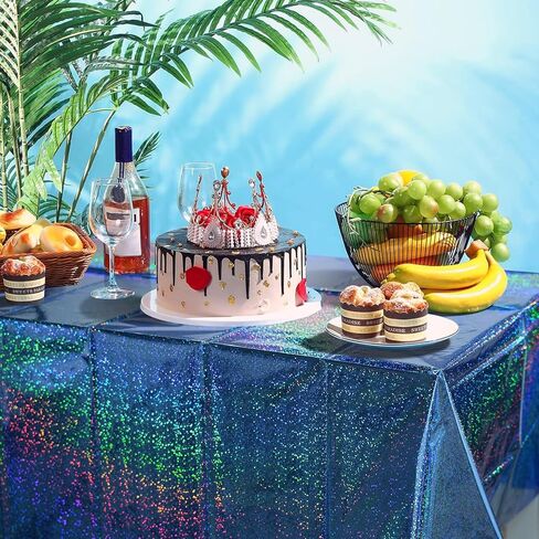 4 عبوات من مفارش المائدة البلاستيكية الوردية القزحية، أغطية طاولات مستطيلة بالليزر لامعة للاستعمال مرة واحدة من FunnyPars، مفرش طاولة من رقائق ثلاثية الأبعاد لتزيين الحفلات لأعياد الميلاد وحفلات الزفاف وعيد الميلاد، مقاس 54 × 108 بوصة in Kuwait