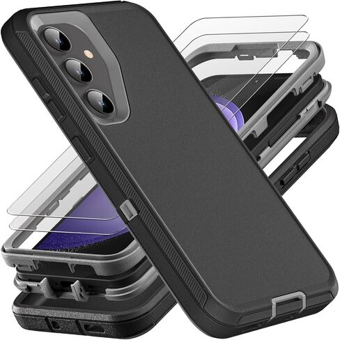 for Samsung Galaxy S23 FE Case, Military Grade 3 in 1 Heavy Duty Shockproof/Drop Proof/Dust Proof Case with 2Pcs Tempered Glass Screen Protector (Black/Grey) in Saudi Arabia