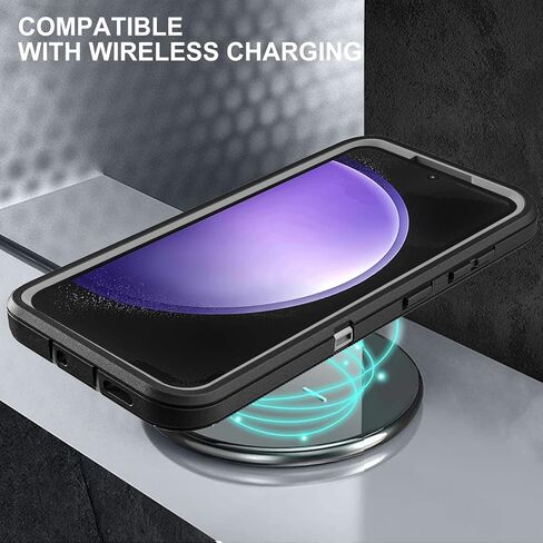 for Samsung Galaxy S23 FE Case, Military Grade 3 in 1 Heavy Duty Shockproof/Drop Proof/Dust Proof Case with 2Pcs Tempered Glass Screen Protector (Black/Grey) in Saudi Arabia