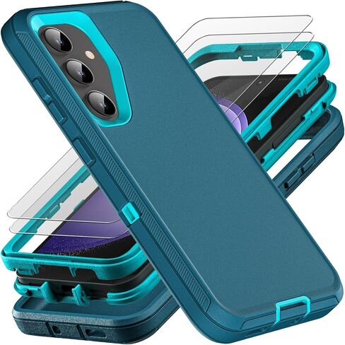 for Samsung Galaxy S23 FE Case, Military Grade 3 in 1 Heavy Duty Shockproof/Drop Proof/Dust Proof Case with 2Pcs Tempered Glass Screen Protector (Black/Grey) in Saudi Arabia