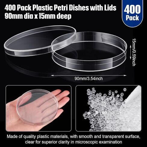 Kigley 400 Pcs Sterile Plastic Petri Dishes with Lids 60mm Dia x 15mm Deep Clear Culture Dish Lab Petri Dishes for Lab Science Experiment Lab Analysis Equipment School Projects Supplies in Kuwait