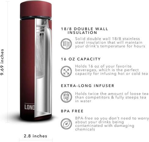 Here & Now Tea Infuser Bottle | Water Bottle With Tea Infuser Set | Stainless Steel Tea Infuser Travel Mug | Tea Bottle With Infusers For Loose Tea (Midnight Teal) in Kuwait