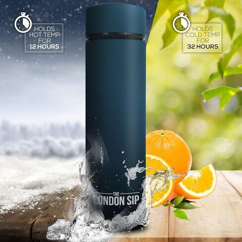 Here & Now Tea Infuser Bottle | Water Bottle With Tea Infuser Set | Stainless Steel Tea Infuser Travel Mug | Tea Bottle With Infusers For Loose Tea (Midnight Teal) in Kuwait