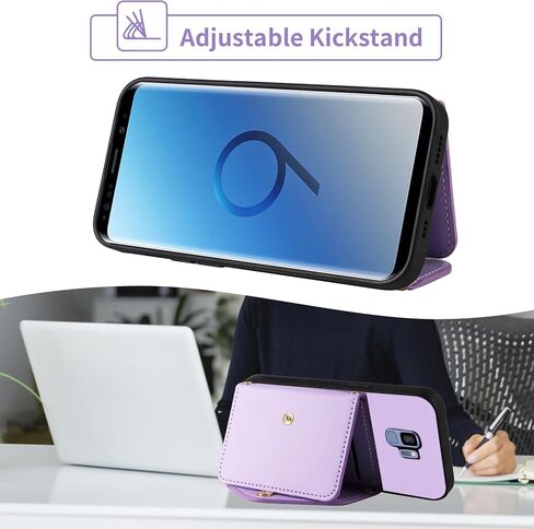 حقيبة محفظة لـ Samsung Galaxy S9 مع حزام الكتف حزام معصم الحبل المحفظة النحيفة ، حامل بطاقة الائتمان الجلدية ، غطاء الهاتف الخلوي لـ S 9 Edge 9S GS9 النساء الأخضر in Saudi Arabia