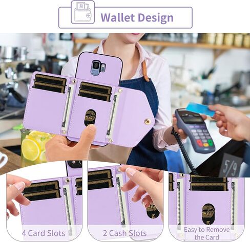 حقيبة محفظة لـ Samsung Galaxy S9 مع حزام الكتف حزام معصم الحبل المحفظة النحيفة ، حامل بطاقة الائتمان الجلدية ، غطاء الهاتف الخلوي لـ S 9 Edge 9S GS9 النساء الأخضر in Saudi Arabia
