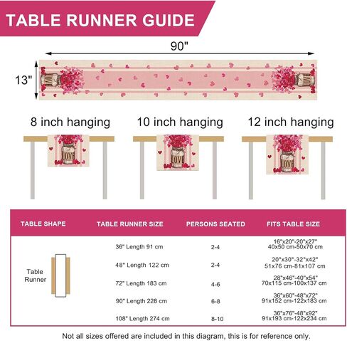 Seliem Valentine's Day Pink Table Runner, Red Love Hearts Mason Jar Anniversary Kitchen Dining Table Decor, Wedding Holiday Burlap Home Decoration Indoor Outdoor Party Supply 13x72 Inches in Kuwait