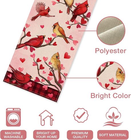 Seliem Valentine's Day Pink Table Runner, Red Love Hearts Mason Jar Anniversary Kitchen Dining Table Decor, Wedding Holiday Burlap Home Decoration Indoor Outdoor Party Supply 13x72 Inches in Kuwait