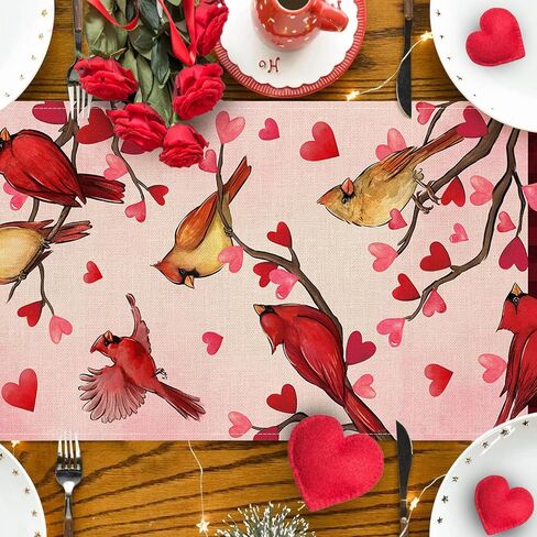 Seliem Valentine's Day Pink Table Runner, Red Love Hearts Mason Jar Anniversary Kitchen Dining Table Decor, Wedding Holiday Burlap Home Decoration Indoor Outdoor Party Supply 13x72 Inches in Kuwait