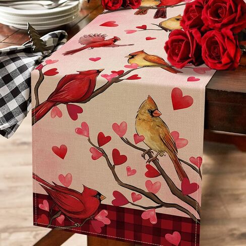 Seliem Valentine's Day Pink Table Runner, Red Love Hearts Mason Jar Anniversary Kitchen Dining Table Decor, Wedding Holiday Burlap Home Decoration Indoor Outdoor Party Supply 13x72 Inches in Kuwait
