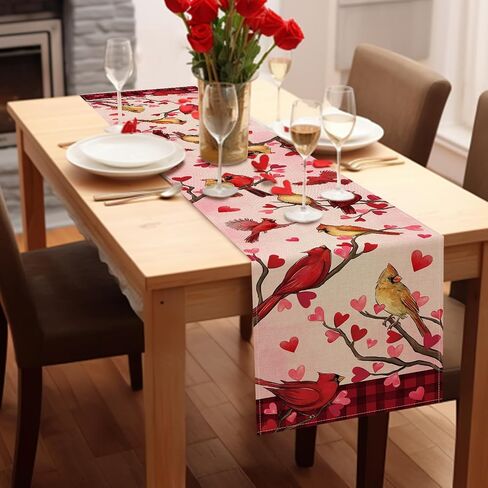 Seliem Valentine's Day Pink Table Runner, Red Love Hearts Mason Jar Anniversary Kitchen Dining Table Decor, Wedding Holiday Burlap Home Decoration Indoor Outdoor Party Supply 13x72 Inches in Kuwait