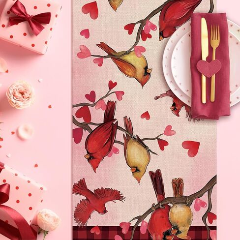 Seliem Valentine's Day Pink Table Runner, Red Love Hearts Mason Jar Anniversary Kitchen Dining Table Decor, Wedding Holiday Burlap Home Decoration Indoor Outdoor Party Supply 13x72 Inches in Kuwait