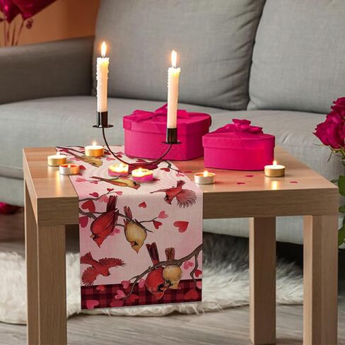 Seliem Valentine's Day Pink Table Runner, Red Love Hearts Mason Jar Anniversary Kitchen Dining Table Decor, Wedding Holiday Burlap Home Decoration Indoor Outdoor Party Supply 13x72 Inches in Kuwait