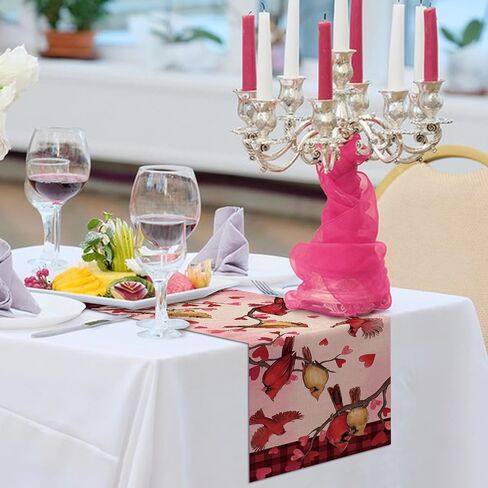 Seliem Valentine's Day Pink Table Runner, Red Love Hearts Mason Jar Anniversary Kitchen Dining Table Decor, Wedding Holiday Burlap Home Decoration Indoor Outdoor Party Supply 13x72 Inches in Kuwait