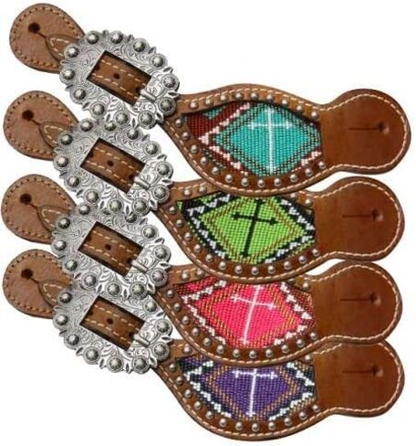 Showman Ladies Size Leather Spur Straps w/Beaded Cross Inlay in Kuwait
