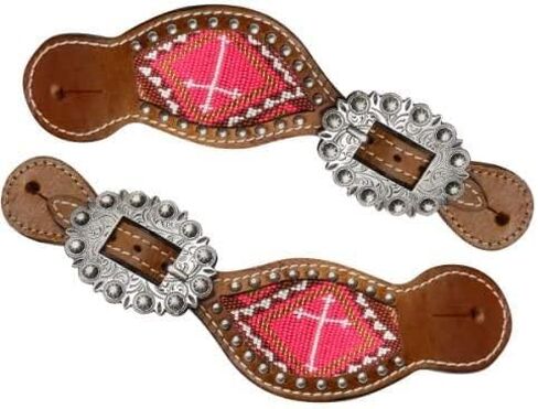 Showman Ladies Size Leather Spur Straps w/Beaded Cross Inlay in Kuwait