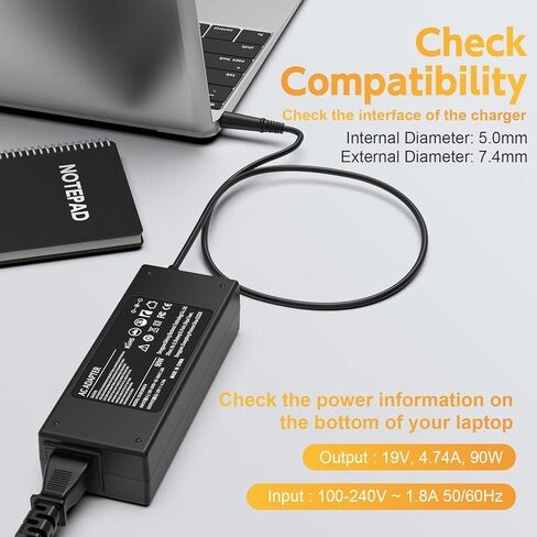 90W Laptop Charger for Dell Inspiron 11 13 14 15 17 3000 5000 7000 Series; for dell inspiron 15 3000 15-3552, 3555, 3558, 3565, 3567, 3582, 3583, 3590, 3593, 3595 Round Connectors Power Supply in Saudi Arabia