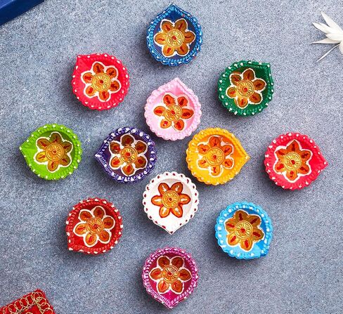 IndoTribe 12Pc Diwali Diyas For Decoration Diwali Decorations For Home Diwali Lights Diwali Decor Diwali Diya Diwali Candle Diwali Gifts For Friends Clay Diya For Diwali Tea Lights Candles Diwali Diya in Saudi Arabia