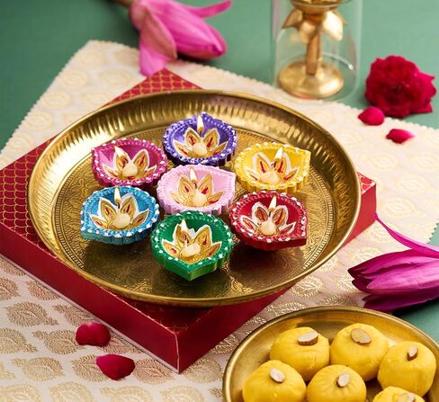 IndoTribe 12Pc Diwali Diyas For Decoration Diwali Decorations For Home Diwali Lights Diwali Decor Diwali Diya Diwali Candle Diwali Gifts For Friends Clay Diya For Diwali Tea Lights Candles Diwali Diya in Saudi Arabia