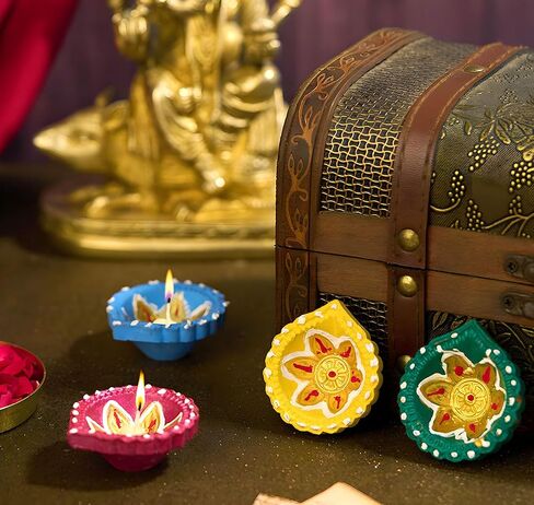 IndoTribe 12Pc Diwali Diyas For Decoration Diwali Decorations For Home Diwali Lights Diwali Decor Diwali Diya Diwali Candle Diwali Gifts For Friends Clay Diya For Diwali Tea Lights Candles Diwali Diya in Saudi Arabia