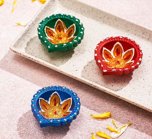 IndoTribe 12Pc Diwali Diyas For Decoration Diwali Decorations For Home Diwali Lights Diwali Decor Diwali Diya Diwali Candle Diwali Gifts For Friends Clay Diya For Diwali Tea Lights Candles Diwali Diya in Saudi Arabia