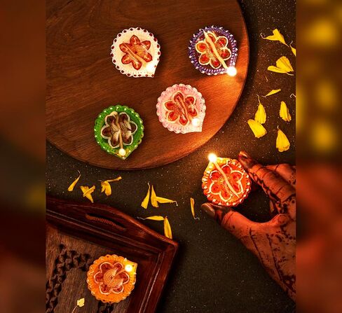 IndoTribe 12Pc Diwali Diyas For Decoration Diwali Decorations For Home Diwali Lights Diwali Decor Diwali Diya Diwali Candle Diwali Gifts For Friends Clay Diya For Diwali Tea Lights Candles Diwali Diya in Saudi Arabia