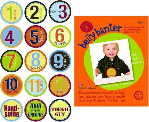 Belly Banter Baby Monthly and Holiday Stickers For Boy - Baby By Month Growth Stickers for Clothing and Baby Scrapbook Keepsakes Stickers - Great Baby Shower Gift and Baby Room Stickers 31 Sticker Bundle Pack in Saudi Arabia