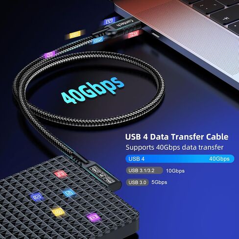 USB C 90 Degree Right Angle Cable 3.3ft 2-Pack, 240W PD Fast Charging 40Gbps Data Transfer 8K/4K Video USB C Cable for Thunderbolt 4/3 MacBook for iPhone 15 iPad Samsung Galaxy Other Type C Devices in Kuwait