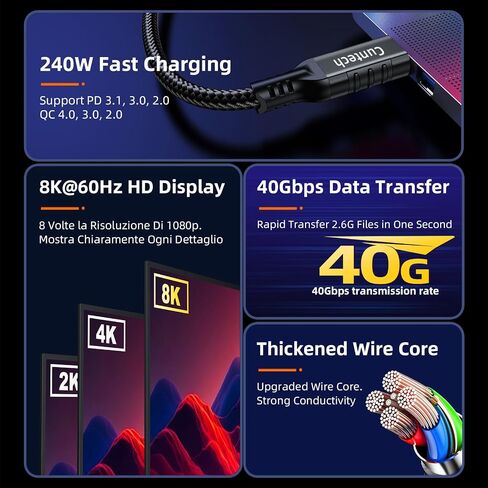 USB C 90 Degree Right Angle Cable 3.3ft 2-Pack, 240W PD Fast Charging 40Gbps Data Transfer 8K/4K Video USB C Cable for Thunderbolt 4/3 MacBook for iPhone 15 iPad Samsung Galaxy Other Type C Devices in Kuwait