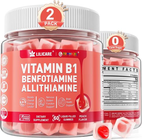 Vitamin B1 Gummies, Benfotiamine 300mg Allithiamine 50mg Thiamine 100mg +8 Vitamin B Complex,Inositol for Women Men, Includes Niacin, L-methylfolate, Methyl B12 for Nerve Energy Overall Health, 60Cts in Saudi Arabia