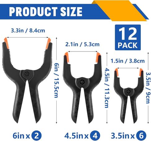 24 Pack 3.5 inch Plastic Spring Clamps, Black Heavy Duty Clips, Backdrop Clips Clamps, Woodworking Clamps, Plastic Clamps for Crafts, Backdrop Stand, Woodworking, Photography in Kuwait
