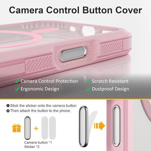 for iPhone 16 Plus Case with Camera Control Capture Button, [Compatible with MagSafe], Heavy Duty Shockproof Protection, Transparent Magnetic Phone Case for iPhone 16 Plus, 6.7 inch, Pink in Saudi Arabia