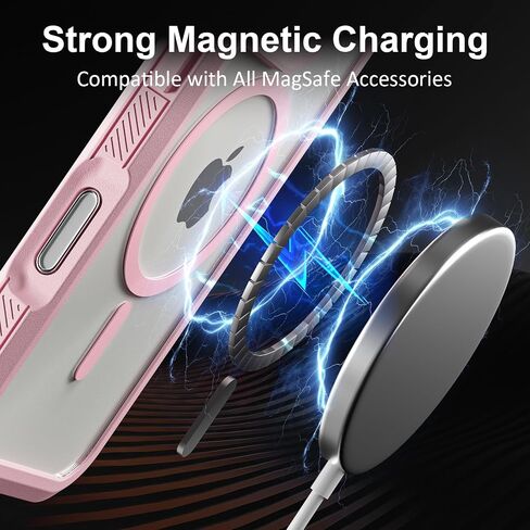 for iPhone 16 Plus Case with Camera Control Capture Button, [Compatible with MagSafe], Heavy Duty Shockproof Protection, Transparent Magnetic Phone Case for iPhone 16 Plus, 6.7 inch, Pink in Saudi Arabia