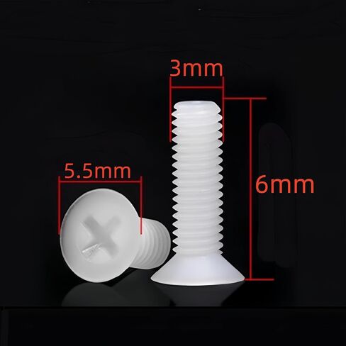 NACX M3 x 20mm Threaded Nylon Screws Countersunk Phillips Pan Flat Head Screws Bolts, Metric, 120Pcs in Kuwait