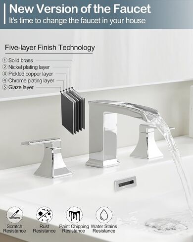 Oil Rubbed Bronze Bathroom Faucet 3 Hole, 4-16 Inch Brass Waterfall Faucet for Bathroom Sink, 2 Handle Vanity Bathroom Faucets with Pop-up Drain and Supply Hoses in Kuwait