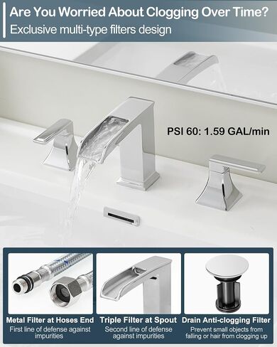 Oil Rubbed Bronze Bathroom Faucet 3 Hole, 4-16 Inch Brass Waterfall Faucet for Bathroom Sink, 2 Handle Vanity Bathroom Faucets with Pop-up Drain and Supply Hoses in Kuwait