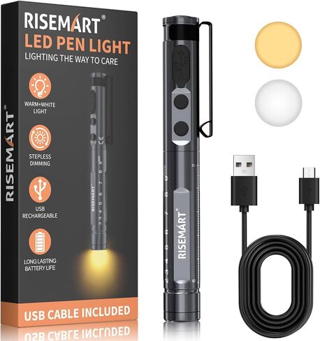 ضوء قلم RISEMART للممرضات، ضوء قلم طبي LED قابل لإعادة الشحن، أبيض دافئ/بارد وخافت بدون خطوات، ضوء قلم طبي محمول للممرضة، الطبيب، الإسعافات الأولية، EMT، التمريض، طالب التمريض (أسود) in Kuwait