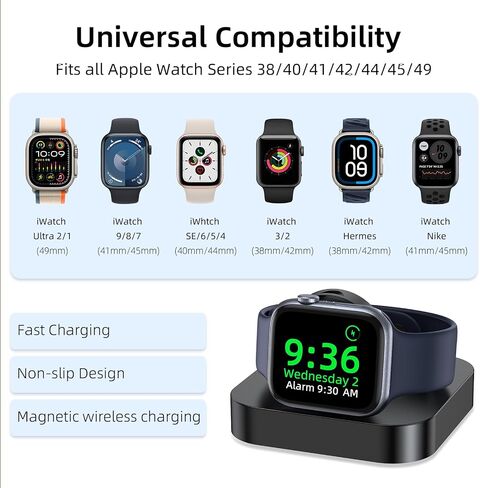 Portable Apple Watch Charger Stand, iwatch Charging Dock, Magnetic Wireless iWatch Charger Fast Charger, Support Nightstand Mode, for iWatch Series Ultra/Ultra2/10/9/8/7/6/5/4/3/2/SE, White in Saudi Arabia